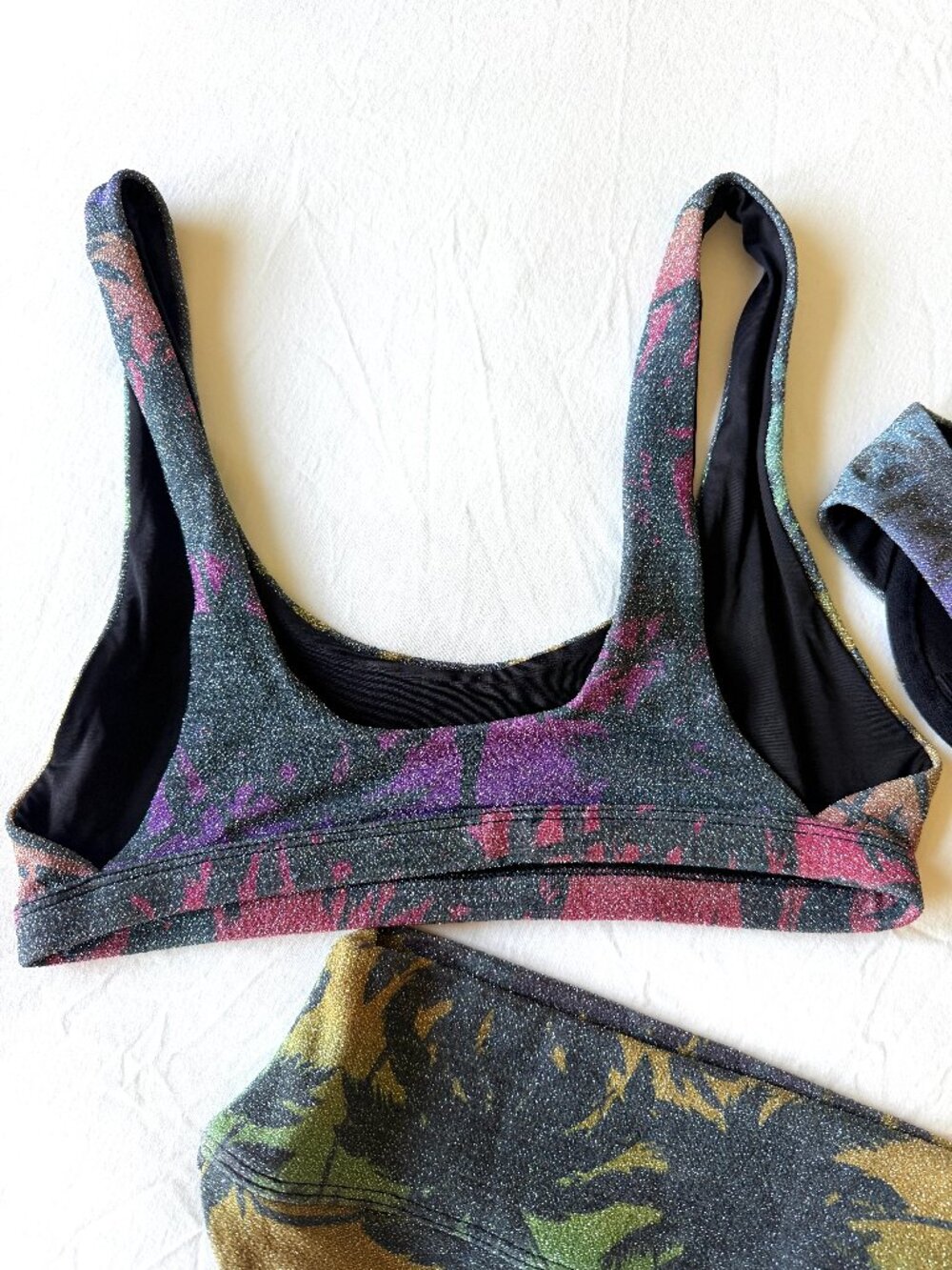 RARE 3pc Beach Riot x Revolve Bikini In Sparkly Rainbow Palm Madness Print - Picture 12 of 16